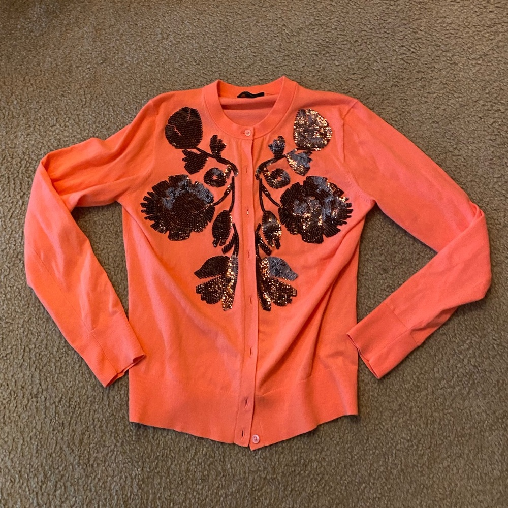J Crew Coral Sweater with Sequins Size Medium